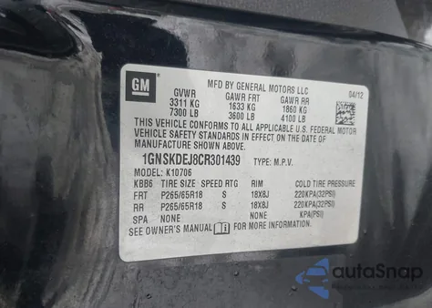 2012 Chevrolet Tahoe Hybrid from USA, damaged, VIN 1GNSKDEJ8CR301439